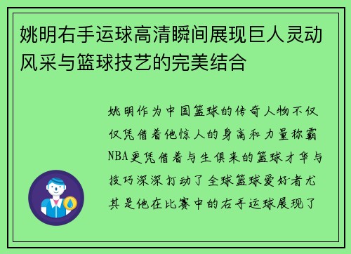 姚明右手运球高清瞬间展现巨人灵动风采与篮球技艺的完美结合